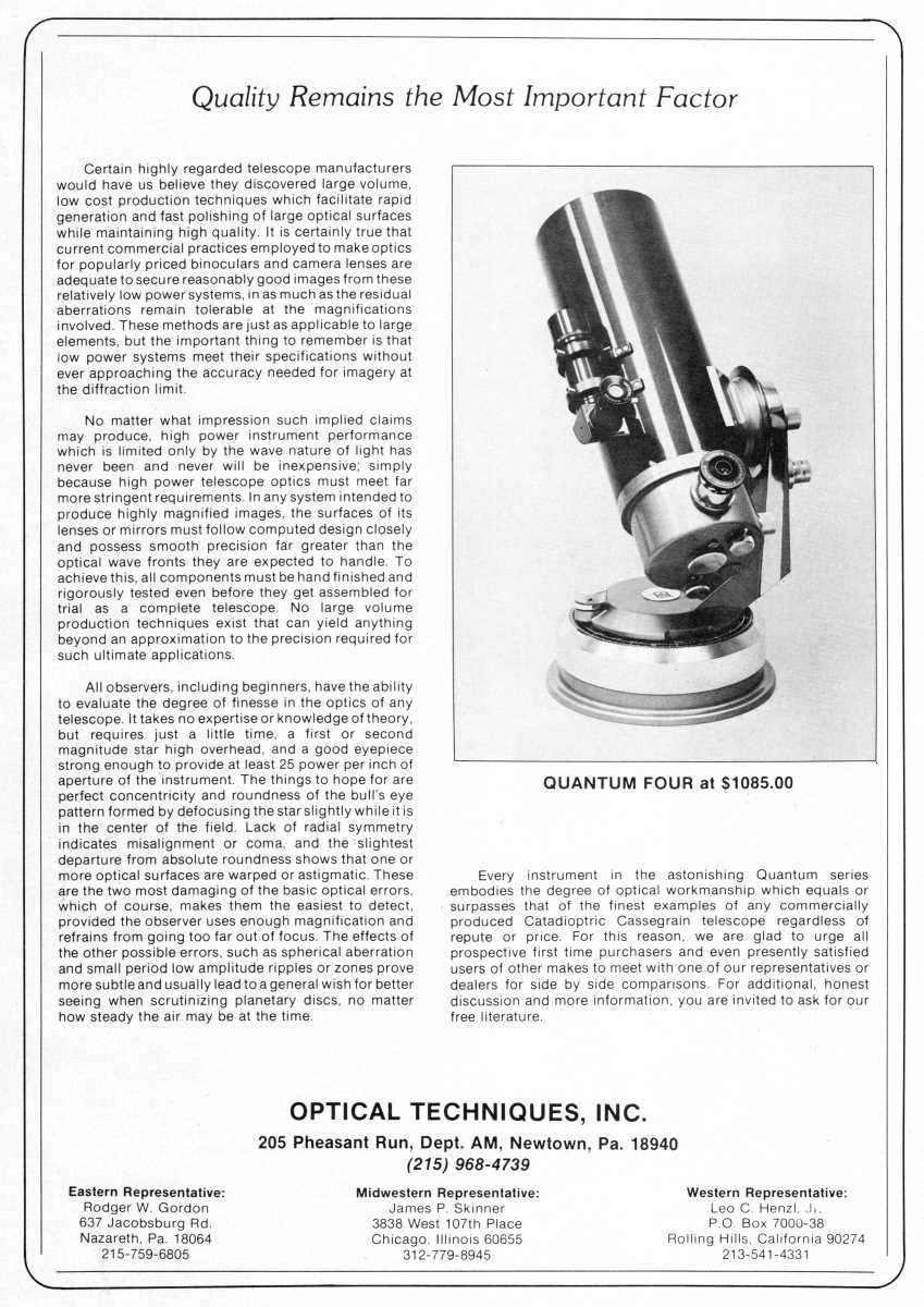 Optical Techniques Incorporated advertisement, <em>Astronomy</em>, October 1979