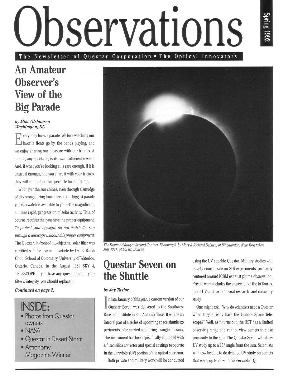 <em>Questar Observations</em> for spring 1992