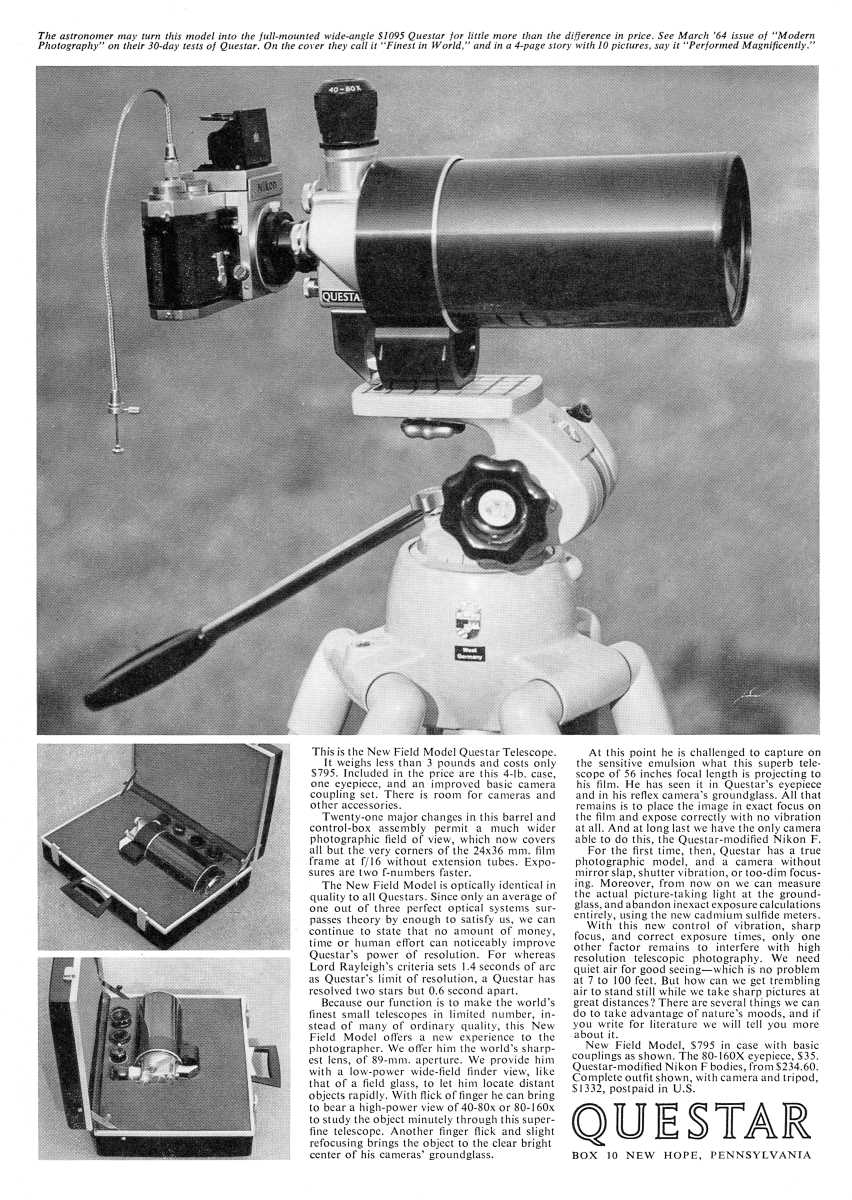 Questar advertisement, <em>Sky and Telescope</em>, February 1964