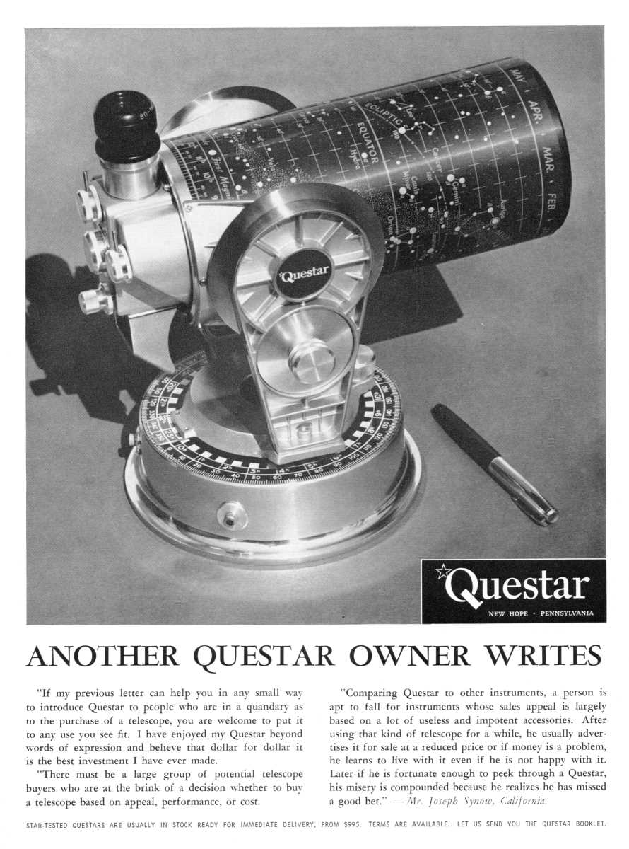 Questar advertisement, <em>Sky and Telescope</em>, December 1960
