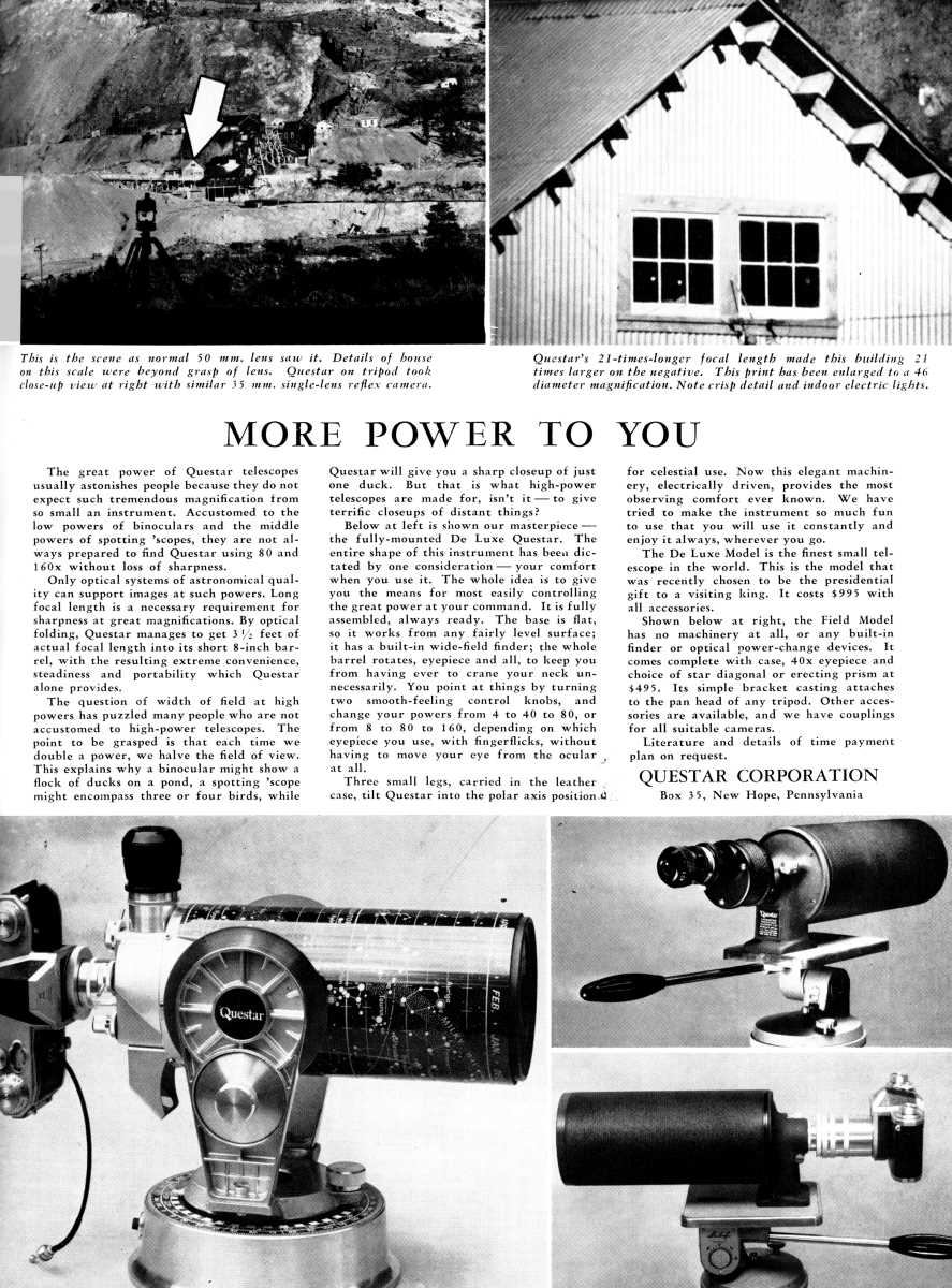 Questar advertisement, <em>Audubon</em>, January-February 1958