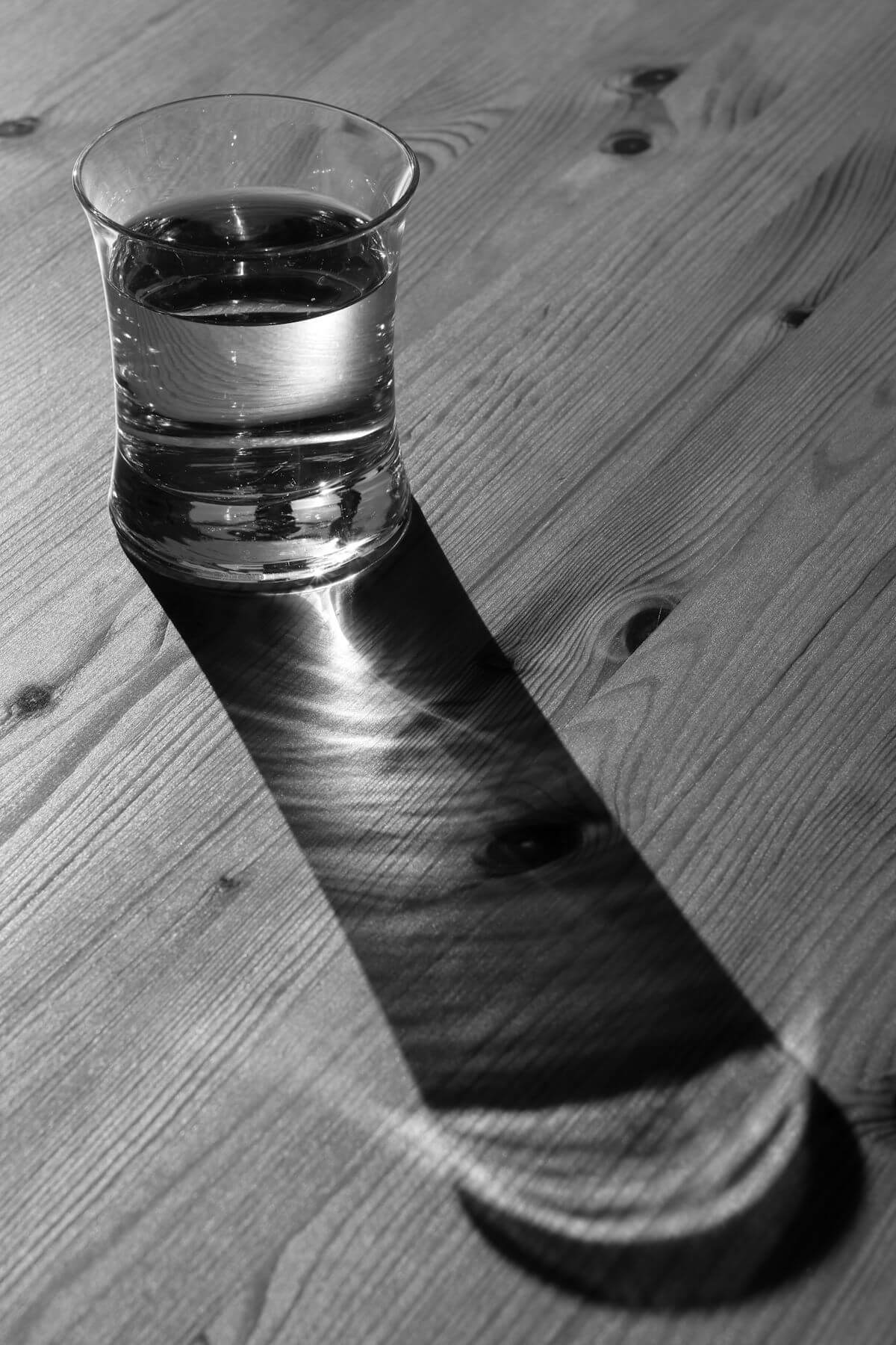 Glass of water in sunlight
